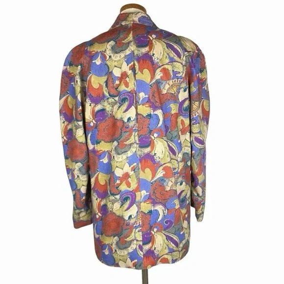 Vintage La Fleur Raw Silk Abstract Floral Blazer Sz M - Picture 10 of 12